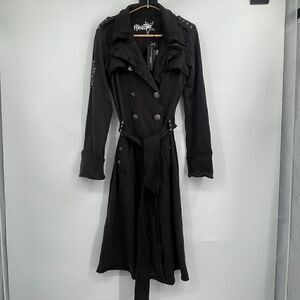 Röxxtar Black Pirate Coat Military Style Trench Coat Long Jacket Size 2 NWT